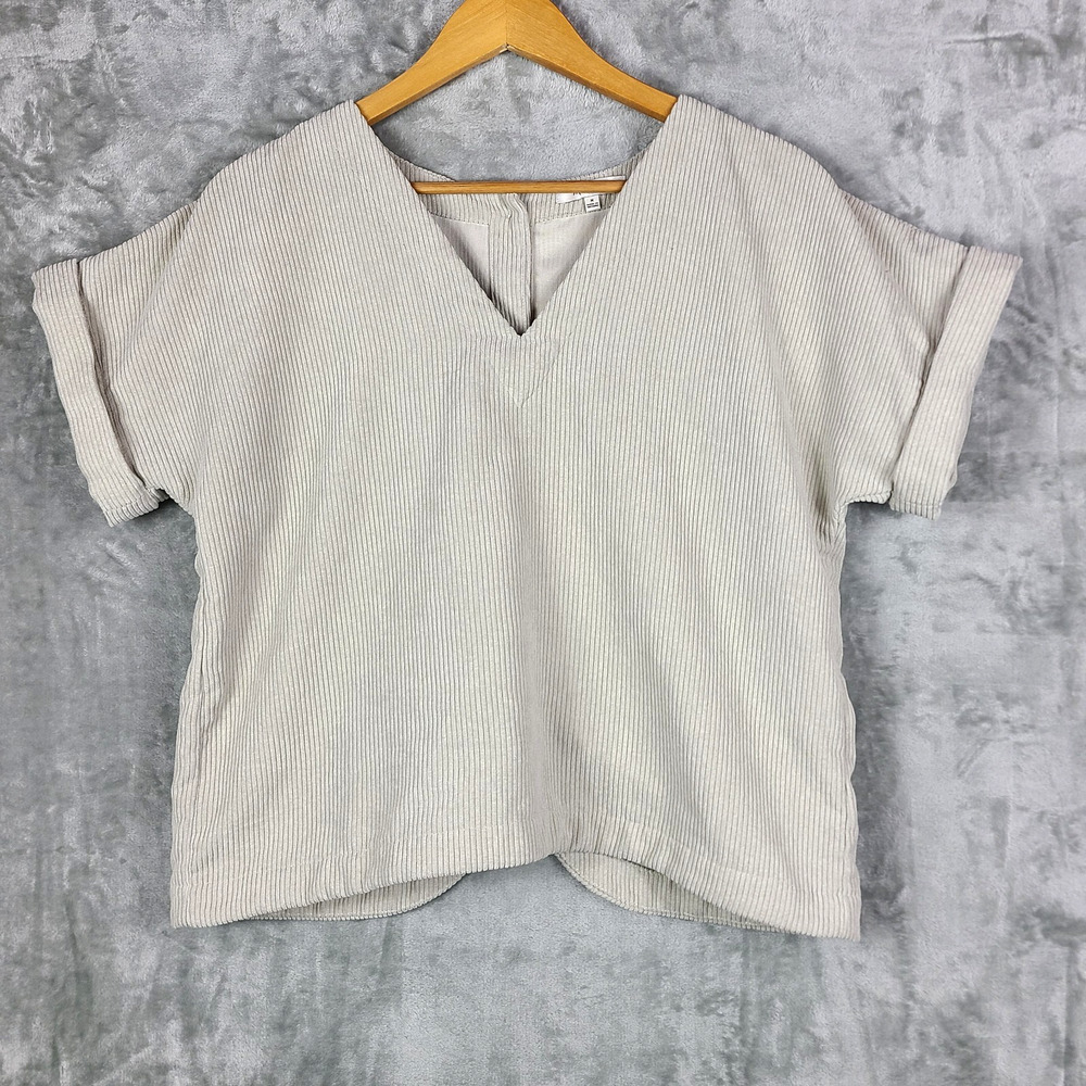 Madewell Cream Textured V-Neck Short Sleeve Top
